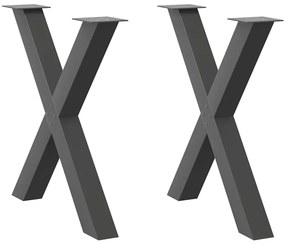 vidaXL Pés para mesa de jantar em formato de X, 2 peças, antracite, 70x(72-73) cm, aço