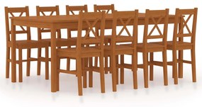 vidaXL 9 pcs conjunto de jantar em madeira de pinho castanho mel
