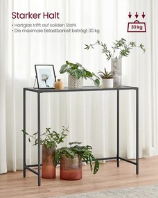 Mesa consola 20 x 100 x 80 cm com tampo em vidro para sala de estar moderna, cor preto e cinza-ardósia