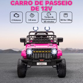 Carro Elétrico para Crianças Carro Elétrico Infantil UTV 12V com Velocidade Ajustável USB e Faróis  95x62,5x65 cm Rosa