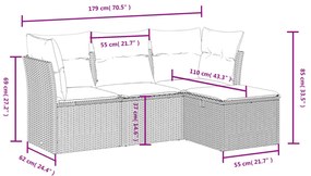 4 pcs conjunto de sofás para jardim c/ almofadões vime PE preto
