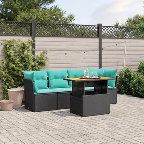 vidaXL 5 pcs conjunto de sofás p/ jardim c/ almofadões vime PE preto