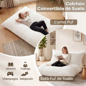 Pufe-Cama Convertível 2 em 1, 194 x 139 x 19 cm, Capa Removível Lavável, Bege