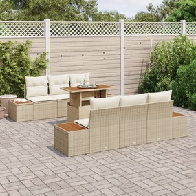 Conjunto de Jantar de Jardim 7 Peças com Almofadas Bege em Rattan Sint