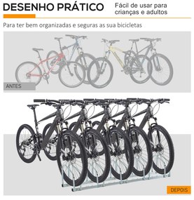 HOMCOM Estacionamento para 5 Bicicletas Suporte de Aço para Estacionar Bicicletas no chão para Interior e Exterior 130x33x27cm Preto
