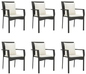 7 pcs conjunto de jantar p/ jardim c/ almofadões vime PE preto