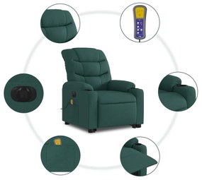 Poltrona elétrica elevatória massagens tecido verde-escuro