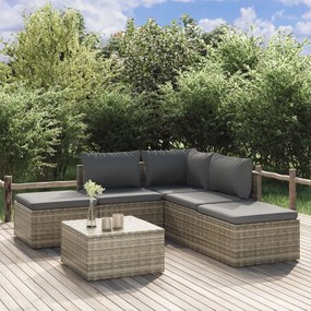vidaXL 6 pcs conjunto lounge de jardim c/ almofadões vime PE cinzento