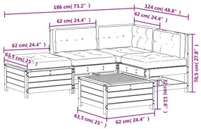 5 pcs conjunto lounge de jardim c/ almofadões pinho maciço