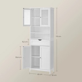Armário de casa de banho com prateleiras ajustáveis 30 x 60 x 170 cm Branco