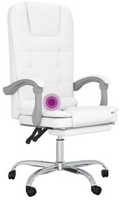 Cadeira escritório massagens reclinável couro artificial branco