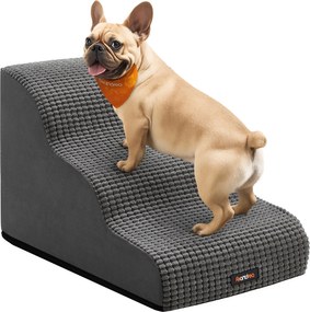 Escada animais estimação 57 x 40 x 40 cm em espuma resistente à água e antiderrapante com três degraus, cinzento ardósia