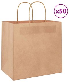 vidaXL Sacos de papel 50 unid com alças castanho 26x17x25 cm