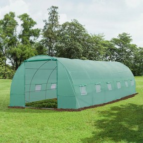 Estufa tipo Túnel 8x3x2m Aço e PE 140 g/m² Estufa para Cultivo de Plantas Tomates Verduras com 12 Janelas e Porta Enroláveis Verde