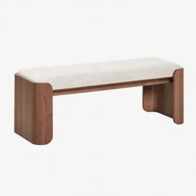 Banco Em Madeira De Borracha E Chapa Lofren Madeira Escura & ↔︎ 140 Cm & Bouclé Bege Creme - Sklum