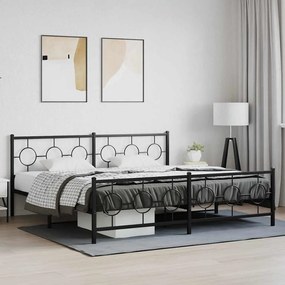 Estrutura de cama com cabeceira e pés 200x200 cm metal preto