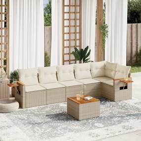 7 pcs conjunto de sofás p/ jardim com almofadões vime PE bege