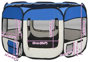 Parque dobrável p/ cão c/ saco de transporte 110x110x58cm azul