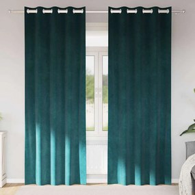 Cortinas Blackout vidaXL com Ilhós 2 unid Verde Escuro em Veludo
