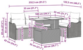 Conjunto de Sofá de 6 Peças para Jardim com Almofadas Preto Vime Poly