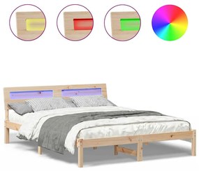 Estrutura da Cama com luzes de tira LED com cabeceira Castanho 140 x 2