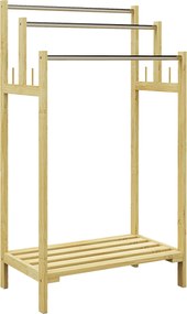 Toalheiro de Pé de Bambu com 3 Barras de Aço Inoxidável Prateleira Aberta 50,5x31x90 cm Natural