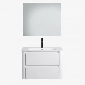 Conjunto De Móvel De Casa De Banho Em Madeira Com Lavatório Integrado Egerton Branco & Led Retangular E Anti-embaciamento 80x70 Cm - Sklum