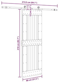 Porta de correr com ferragens 80x210 cm madeira de pinho maciça