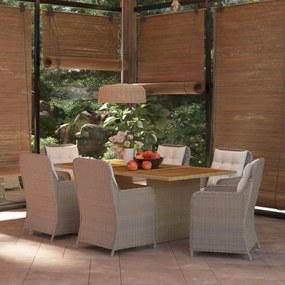 vidaXL 7 pcs conjunto de jantar para jardim vime PE castanho