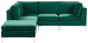Sofá de canto de 4 lugares em veludo verde com repousa-pés, versão à direita EVJA Beliani