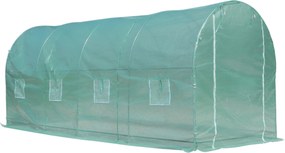 Estufa tipo Túnel 500x200x205 cm Estufa de Jardim com Porta Enrolável e 8 Janelas Cobertura de PE 140 g/m² Verde