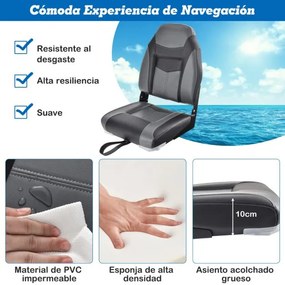 Banco de barco rebatível com encosto alto Almofada almofadada macia Assento de capitão moldado universal 44,5 x 51 x 61 cm Preto