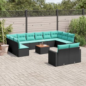 vidaXL 13 pcs conjunto de sofás de jardim com almofadões vime PE preto