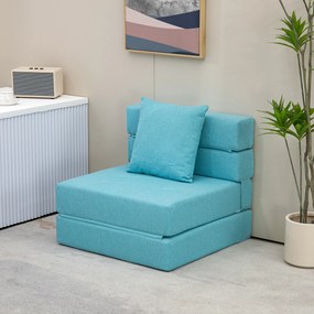 Poltrona-sofá-cama convertível de 1 lugar com 1 almofada com capa removível, tecido azul