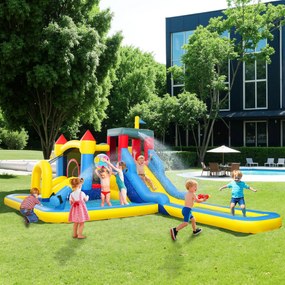 Castelo insuflável com soprador 620C x 320L x 220A cm, parque aquático, escorregas, trampolim, parede de escalada, canhão e cesto de basquetebol multi