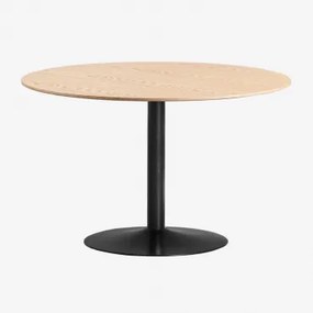 Mesa De Jantar Redonda Em Mdf E Ferro Yvetta Preto & Ø120 Cm & Castanho Roble - Sklum