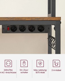 Estante de cozinha 40 x 100 x 170 cm com prateleira em rede, castanho vintage-preto