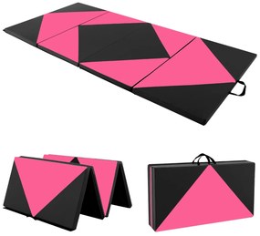 Tapete de ginástica dobrável em pele de PU com fechos para ioga  240 x 117 x 5 cm Rosa e preto