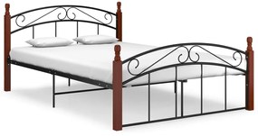 324921 vidaXL Estrutura de cama 140x200cm metal/madeira carvalho maciça preto