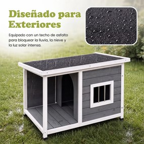 Casa para Cão com Terraço, 86 x 63 x 60 cm, Teto Impermeável de Asfalto, Cinzento