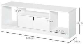 Móvel de TV para Televisores de até 42” Móvel de Sala de Estar Moderno com Armário de Dupla Porta e 3 Compartimentos Abertos 120x30x41cm Branco