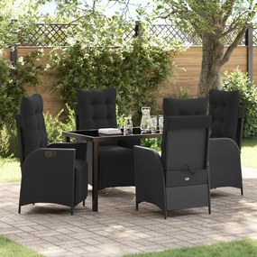 vidaXL Conjunto de Jantar de Jardim de 5 Peças Preto Rattan Sintético