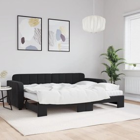 vidaXL Sofá-cama com gavetão e colchões 80x200 cm veludo preto