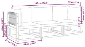 3 pcs conjunto de sofás de jardim com almofadões acácia maciça