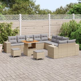 Conjunto de Sofá Jardim vidaXL de 13 Peças com Almofadas Bege Rattan S