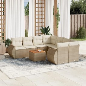 9 pcs conjunto de sofás p/ jardim com almofadões vime PE bege