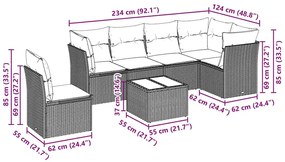 7 pcs conj. sofás jardim com almofadões vime PE cinzento-claro