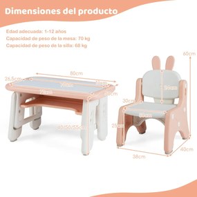 Conjunto de mesa e cadeira para crianças pequenas com estante, tampa rebatível, quadro magnético apagável e 3 alturas ajustáveis para desenhar, cor ro