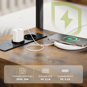 Mesa Auxiliar com Estação de Carga Entrada USB e Tomada Elétrica Mesa