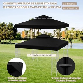 Toldo de substituição para tenda (NÃO INCLUIDA) de 2 andares de 300 x 300 cm com fivelas de alumínio, ganchos e fechos Preta